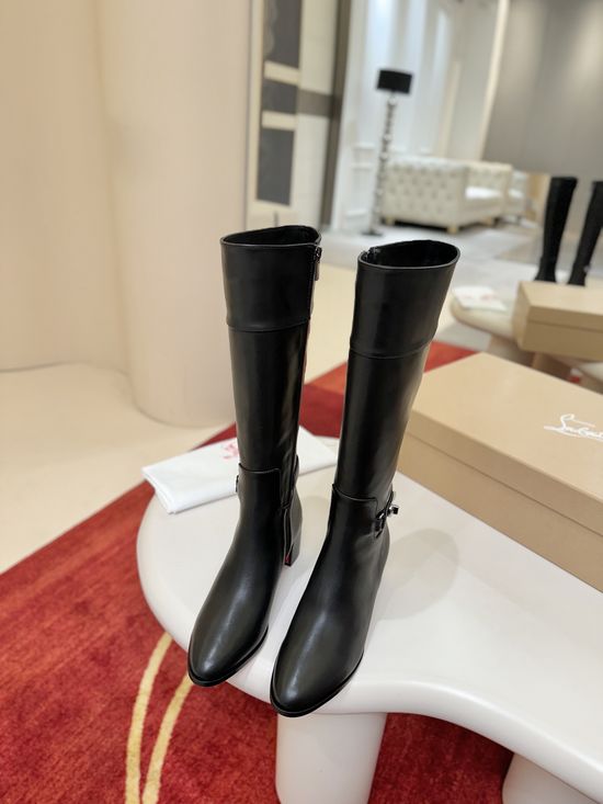 Christian Louboutine Custom-Made Leather Long Boots with Unique Design