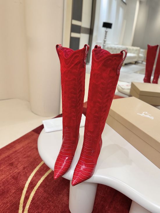 Christian Louboutine Embroidered Leather Stiletto Western Boots Handmade Stylish
