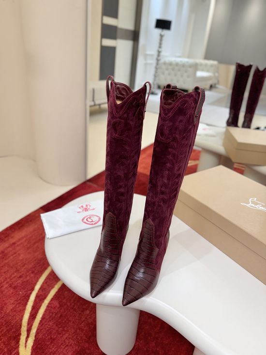 Christian Louboutine Embroidered Leather Stiletto Western Boots Handmade Stylish