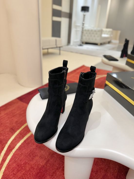 Christian Louboutine Calfskin High Heel Ankle Boots with Buckle Detail