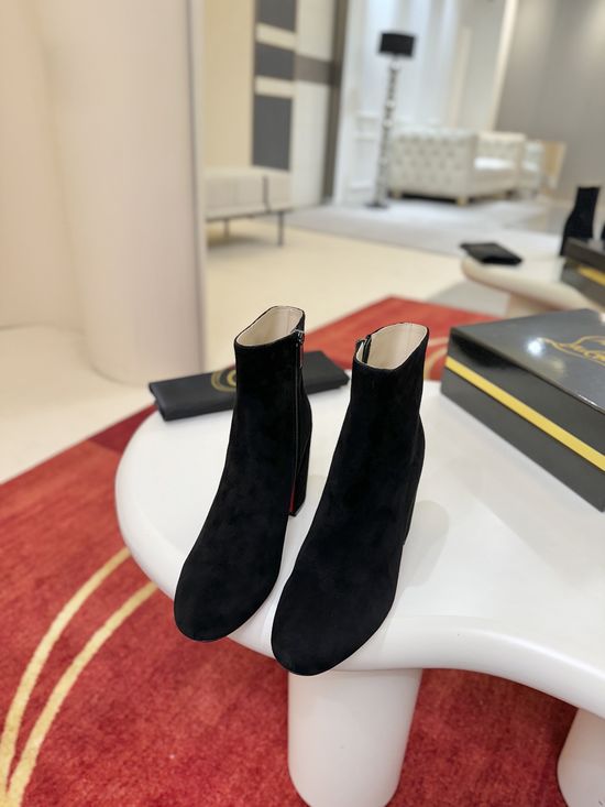 Christian Louboutine Calfskin Block Heel Ankle Boots Cushioned Insole
