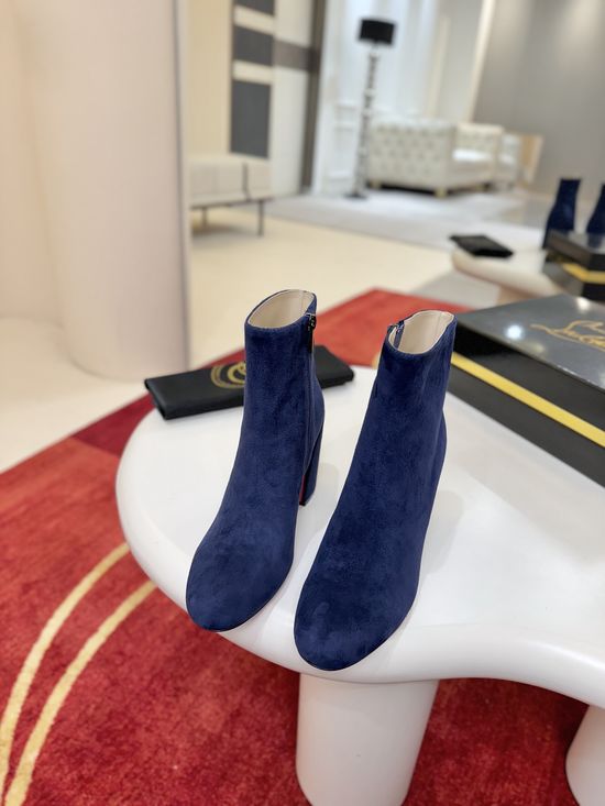 Christian Louboutine Calfskin Block Heel Ankle Boots Cushioned Insole