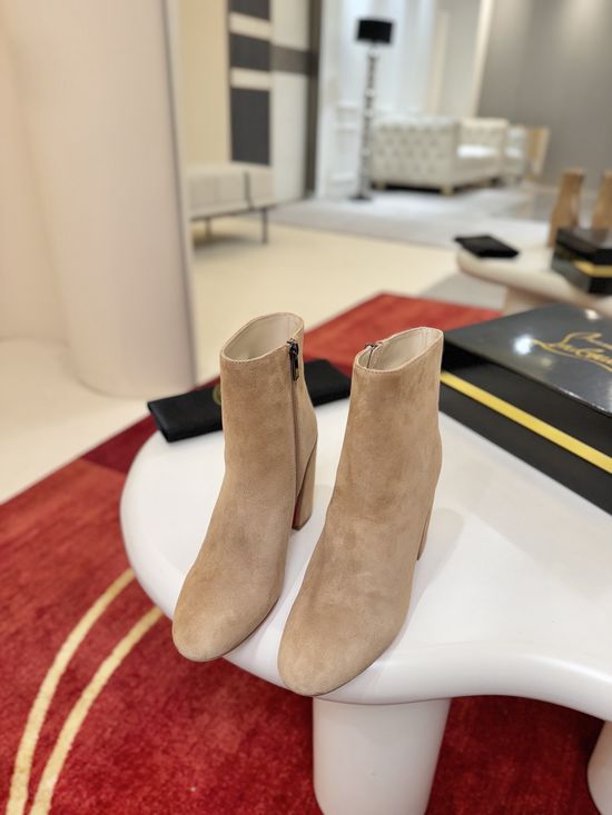Christian Louboutine Calfskin Block Heel Ankle Boots Cushioned Insole