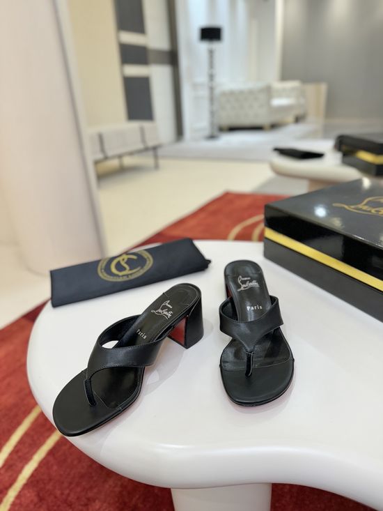 Christian Louboutine Stylish Black Leather Slingback Sandals with Heel