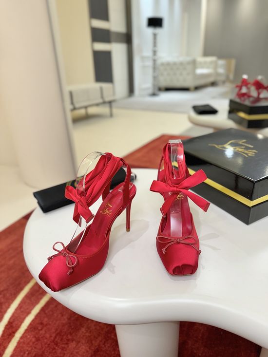 Christian Louboutine Lace-Up Ballet High Heels in Black Satin Finish