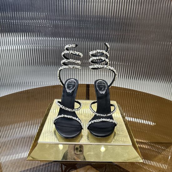 Rene Caovilla Pearl Rhinestone Ankle Wrap High Heel Sandals