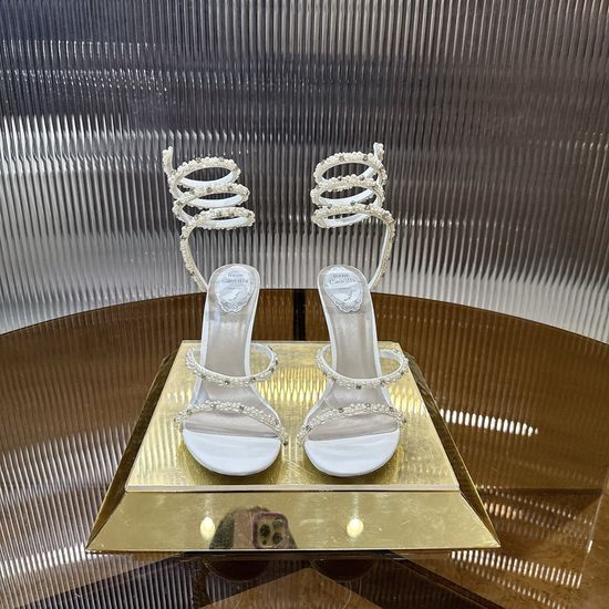 Rene Caovilla Pearl Rhinestone Ankle Wrap High Heel Sandals