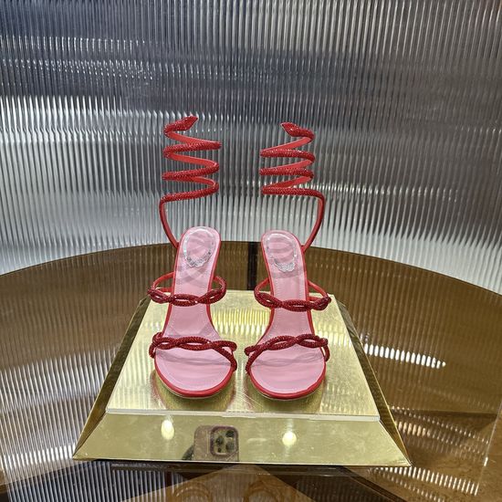 Rene Caovilla Cross Strappy Rhinestone High Heel Slide Sandals