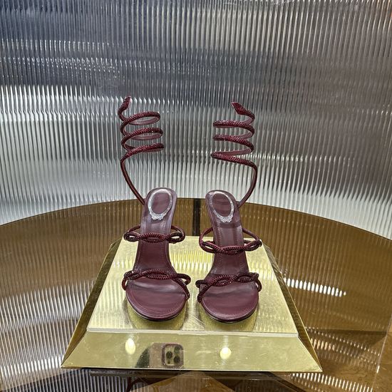 Rene Caovilla Cross Strappy Rhinestone High Heel Slide Sandals