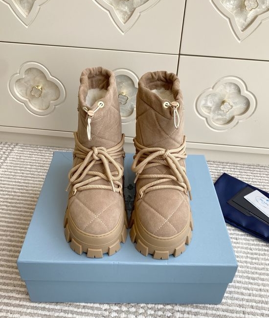 Prada Luxury Sheepskin Snow Boots with Triangle Logo