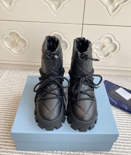 Prada Luxury Sheepskin Snow Boots with Triangle Logo
