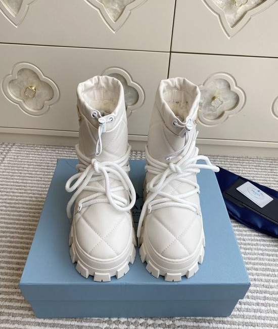 Prada Luxury Sheepskin Snow Boots with Triangle Logo