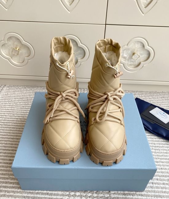 Prada Luxury Sheepskin Snow Boots with Triangle Logo