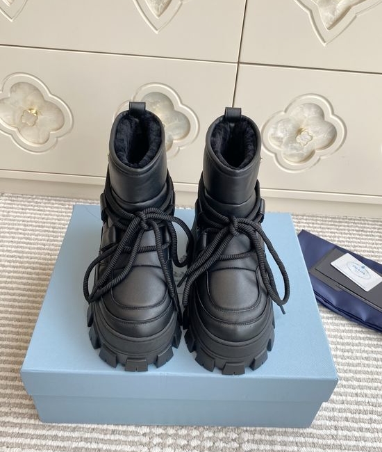 Prada Luxury Sheepskin Snow Boots with Triangle Logo