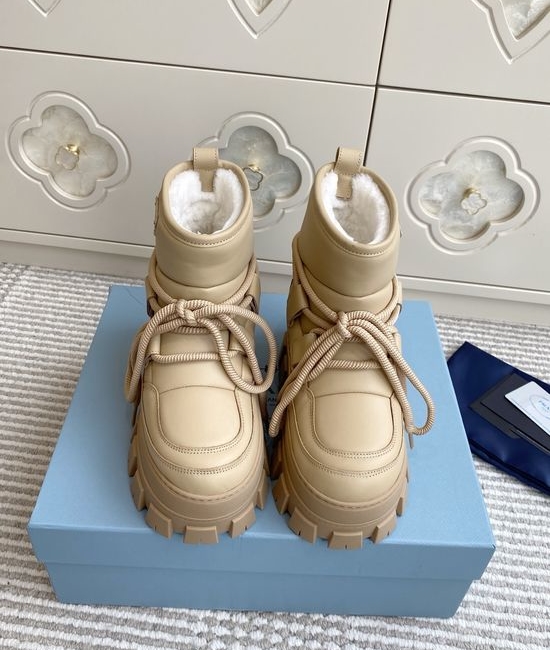 Prada Luxury Sheepskin Snow Boots with Triangle Logo
