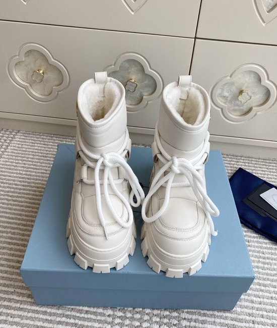 Prada Luxury Sheepskin Snow Boots with Triangle Logo