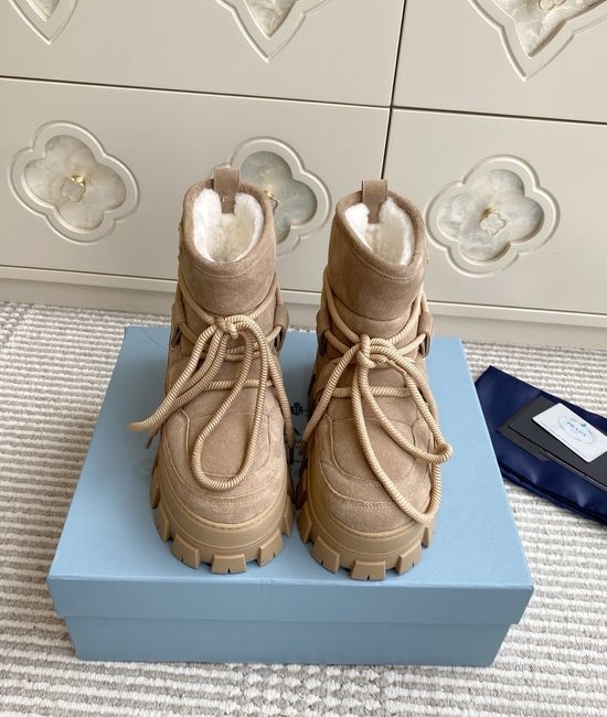 Prada Luxury Sheepskin Snow Boots with Triangle Logo