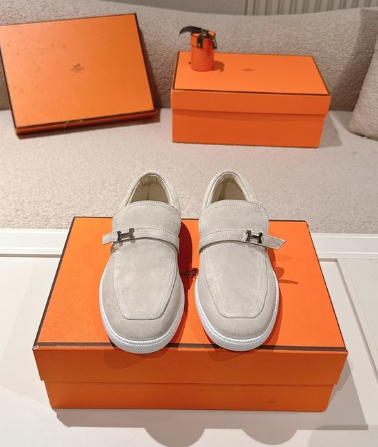 Hermes Retro Suede Leather Loafers With Non-slip Rubber Sole