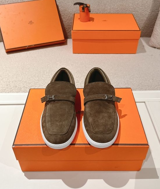 Hermes Retro Suede Leather Loafers With Non-slip Rubber Sole