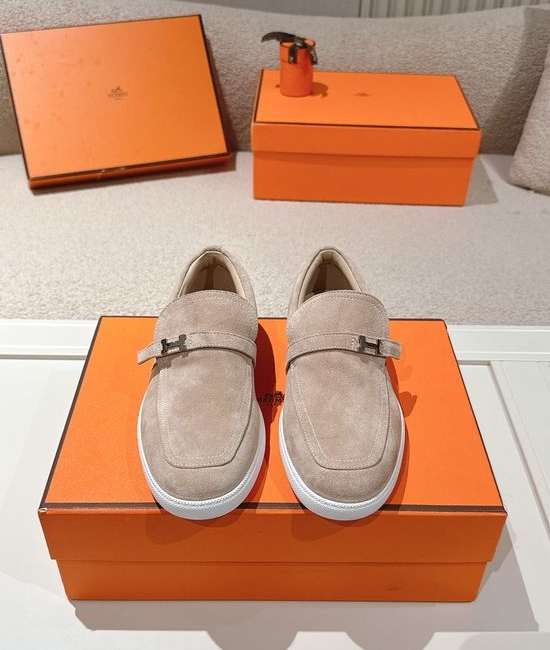 Hermes Retro Suede Leather Loafers With Non-slip Rubber Sole