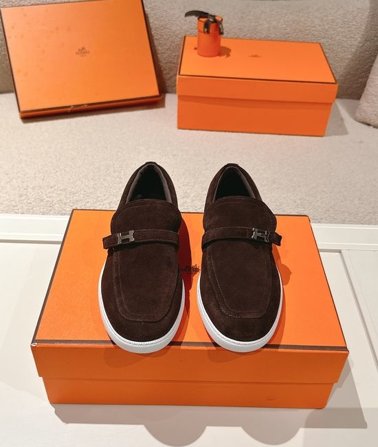 Hermes Retro Suede Leather Loafers With Non-slip Rubber Sole