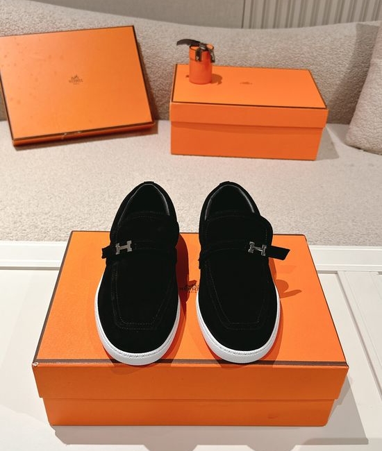 Hermes Retro Suede Leather Loafers With Non-slip Rubber Sole