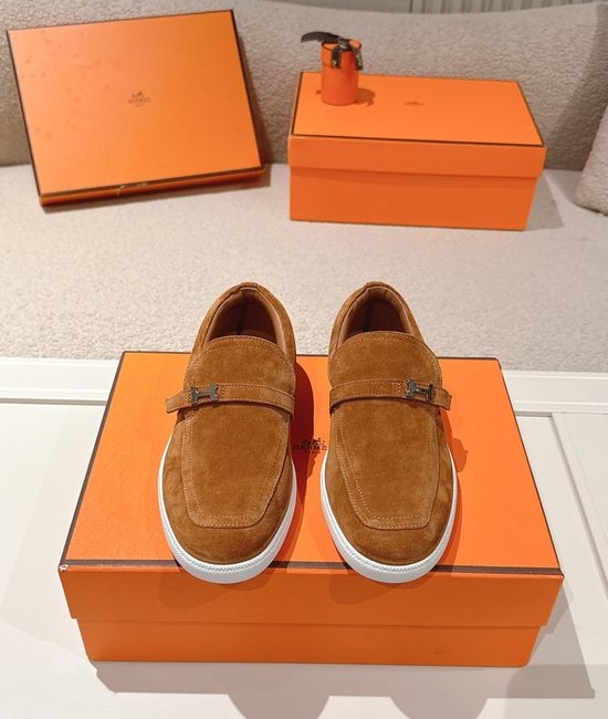 Hermes Retro Suede Leather Loafers With Non-slip Rubber Sole
