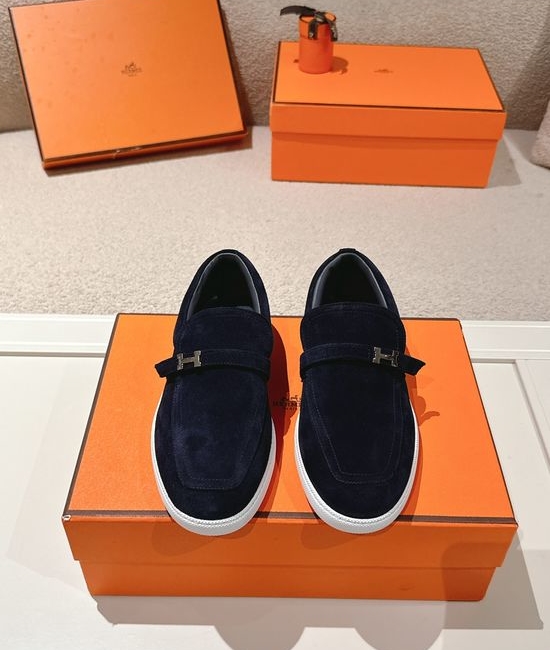 Hermes Retro Suede Leather Loafers With Non-slip Rubber Sole