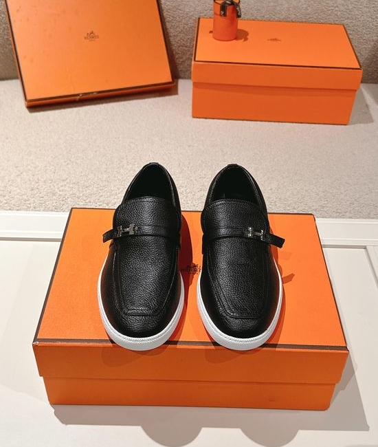 Hermes Retro Suede Leather Loafers With Non-slip Rubber Sole