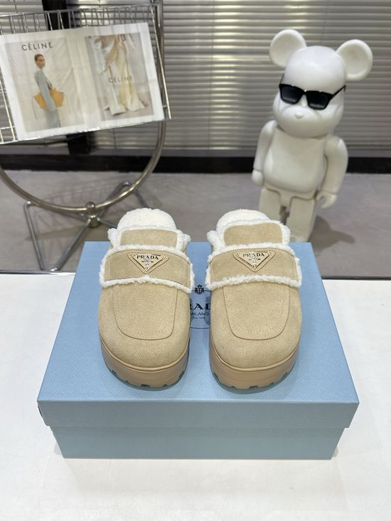 Prada Suede Wool Lined Lightweight Non-Slip Warm Slippers