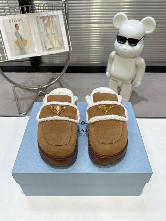 Prada Suede Wool Lined Lightweight Non-Slip Warm Slippers