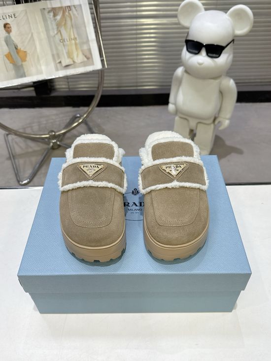 Prada Suede Wool Lined Lightweight Non-Slip Warm Slippers
