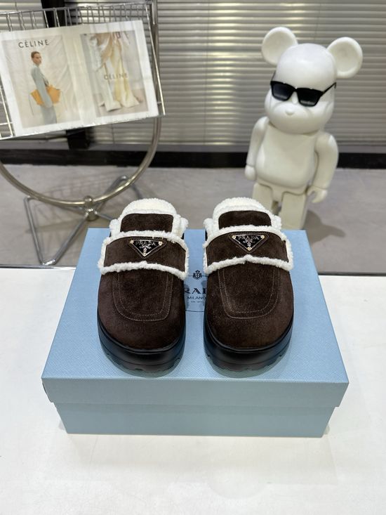 Prada Suede Wool Lined Lightweight Non-Slip Warm Slippers