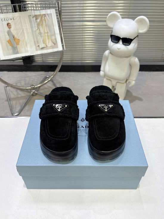 Prada Suede Wool Lined Lightweight Non-Slip Warm Slippers