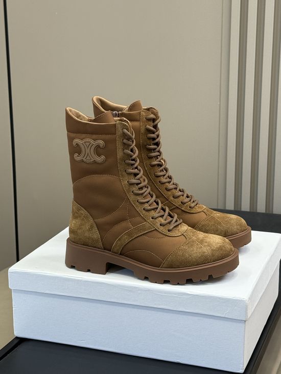 Celine Embossed Leather Short Boots With Thick Sole