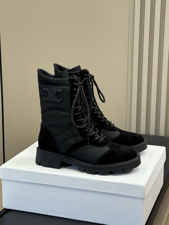 Celine Embossed Leather Short Boots With Thick Sole