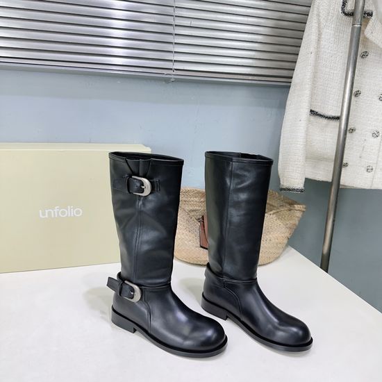 Unfolio Vintage Buckle Leather Comfortable Mid Calf Martin Boots