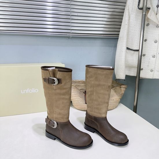 Unfolio Wrinkled Wide Cuff Metal Buckle Fashion Short Boots