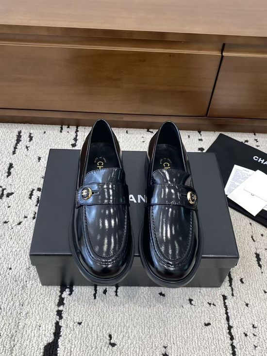 Chanel Classic Buckle Accent Leather Loafers Comfortable Fit