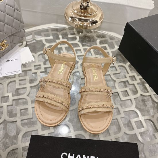 Chanel Premium Leather Chain Decor Comfortable Sandals