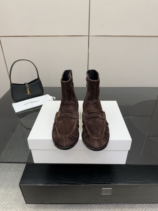 Yves Saint Laurent Small Logo Leather Loafers Almond Toe Formal Casual Shoes