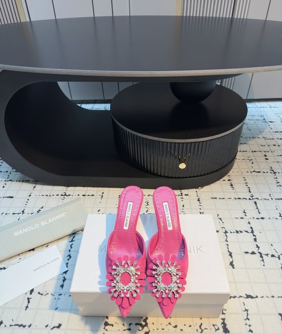 Manolo Blahnik MB Rhinestone Suede Mule Slide with Leather Sole