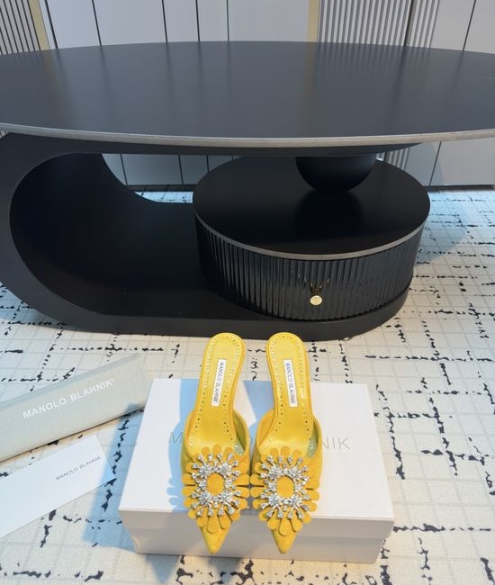 Manolo Blahnik MB Rhinestone Suede Mule Slide with Leather Sole