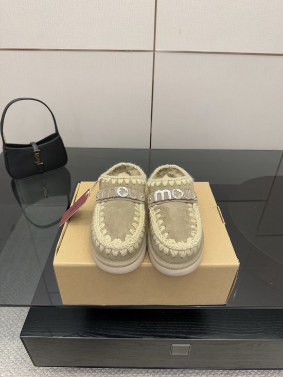 MOU Gold Buckle Thick Sole Wool Fur Slippers