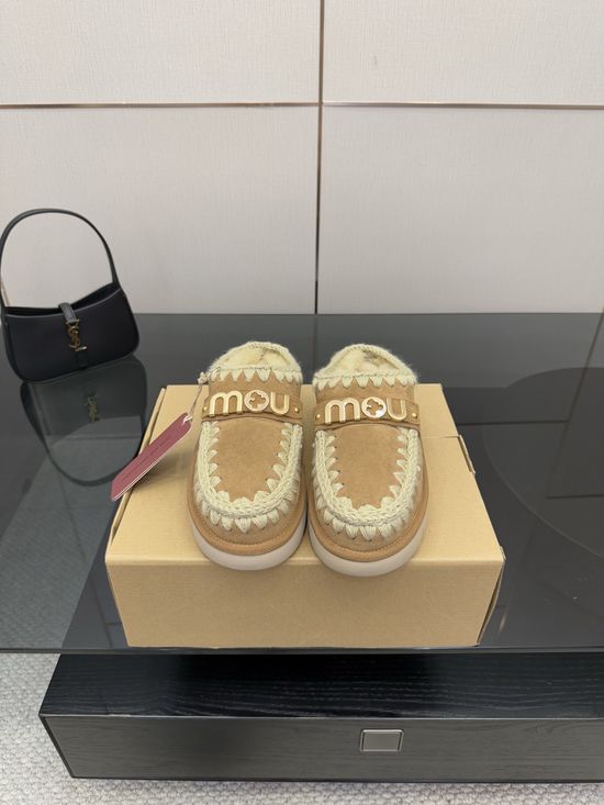 MOU Gold Buckle Thick Sole Wool Fur Slippers