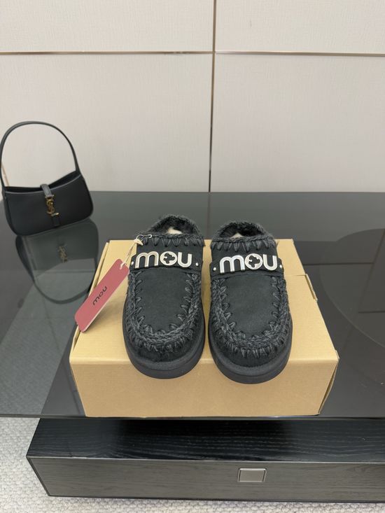 MOU Gold Buckle Thick Sole Wool Fur Slippers