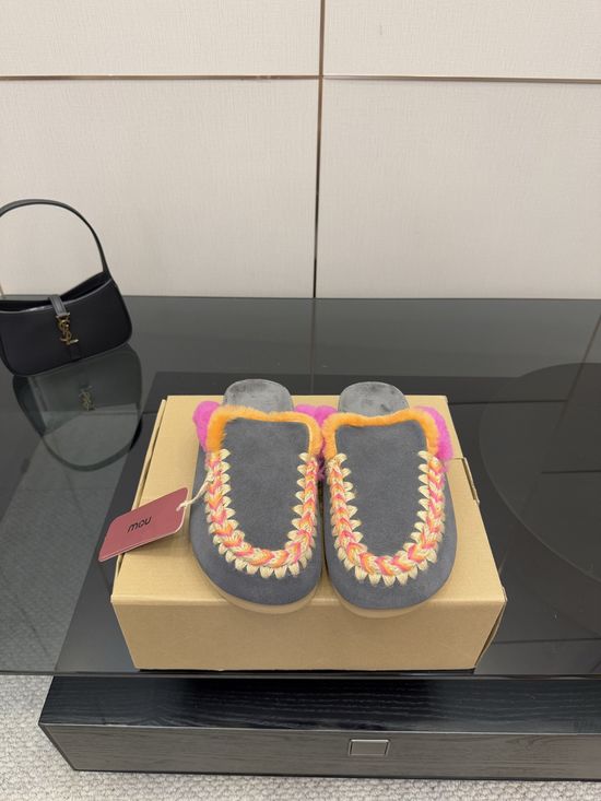 MOU Gold Buckle Thick Sole Wool Fur Slippers