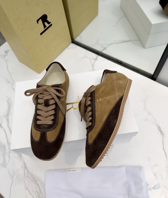 The Row Minimalist Color Block Lace Up Casual Suede Sneakers