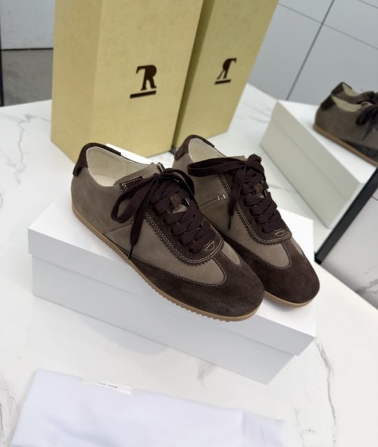 The Row Minimalist Color Block Lace Up Casual Suede Sneakers