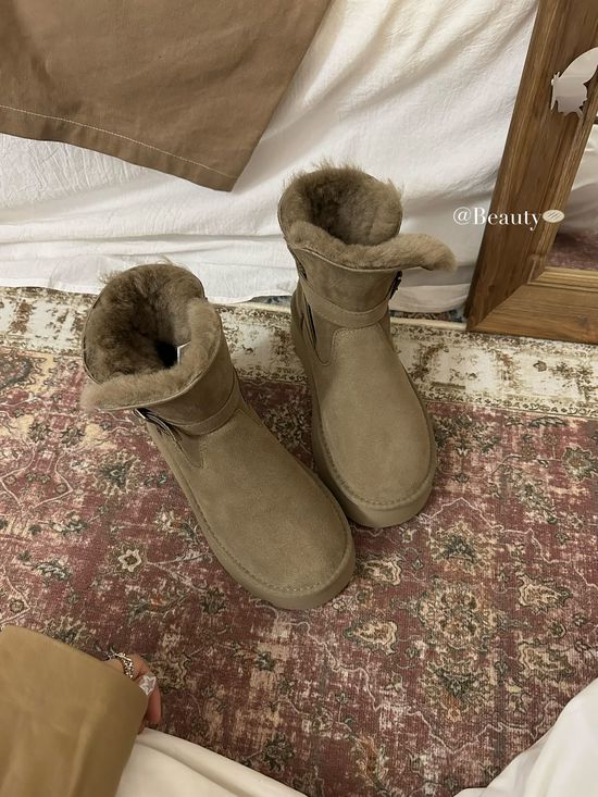 UGG Vintage Buckle Strap Plush Lined Height Boosting Warm Boots